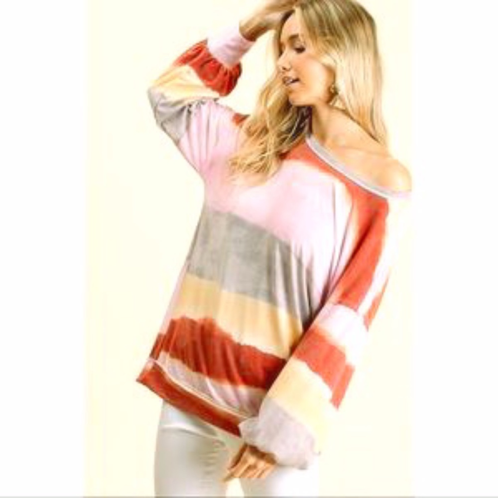 Watercolor Stripe Relaxed Wide Neck Top!